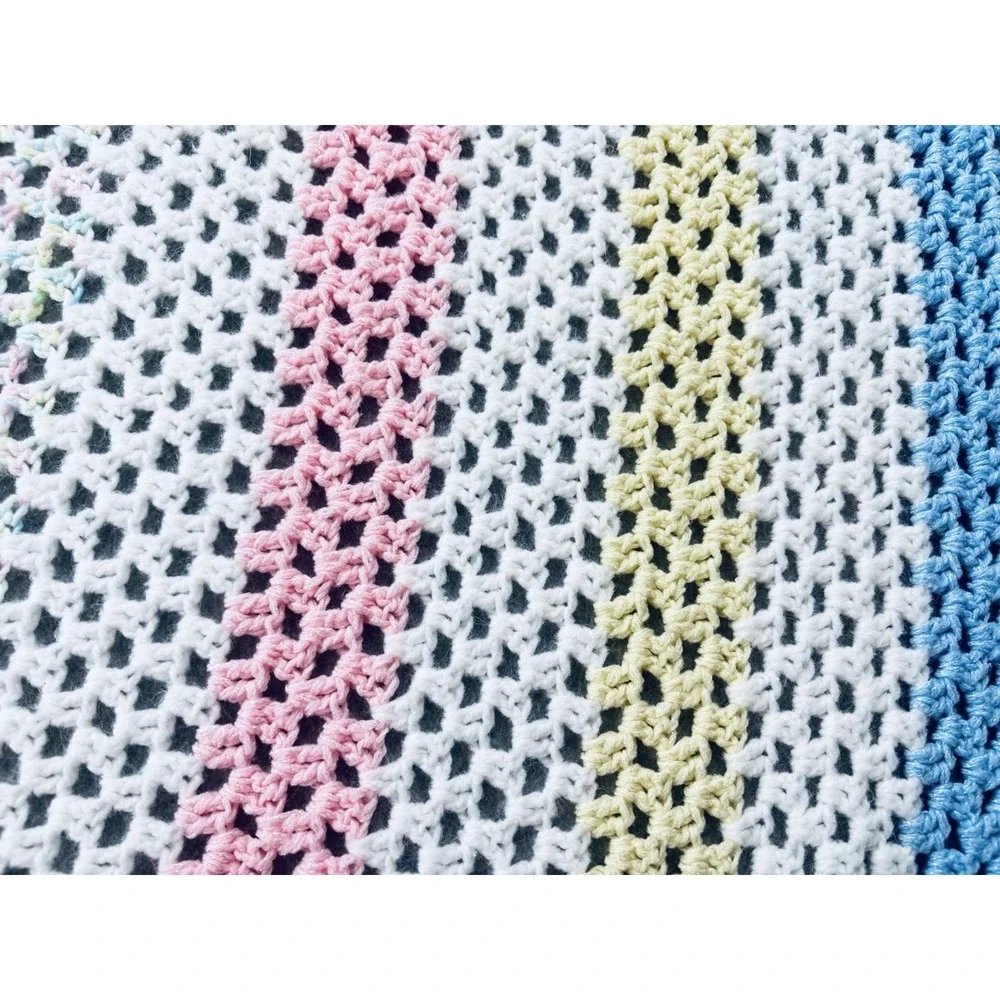 Vintage Crochet Receiving Baby Blanket Pastel Handmade Afghan Throw Baby Neutral